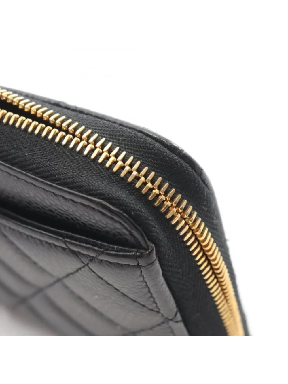 Chanel Round Wallet Classic Long Zip Quilted Black Caviar Leather